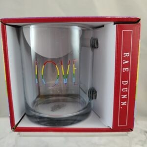 Rae Dunn 18 Oz. Clear Glass Mug Rainbow 🌈 "LOVE" New